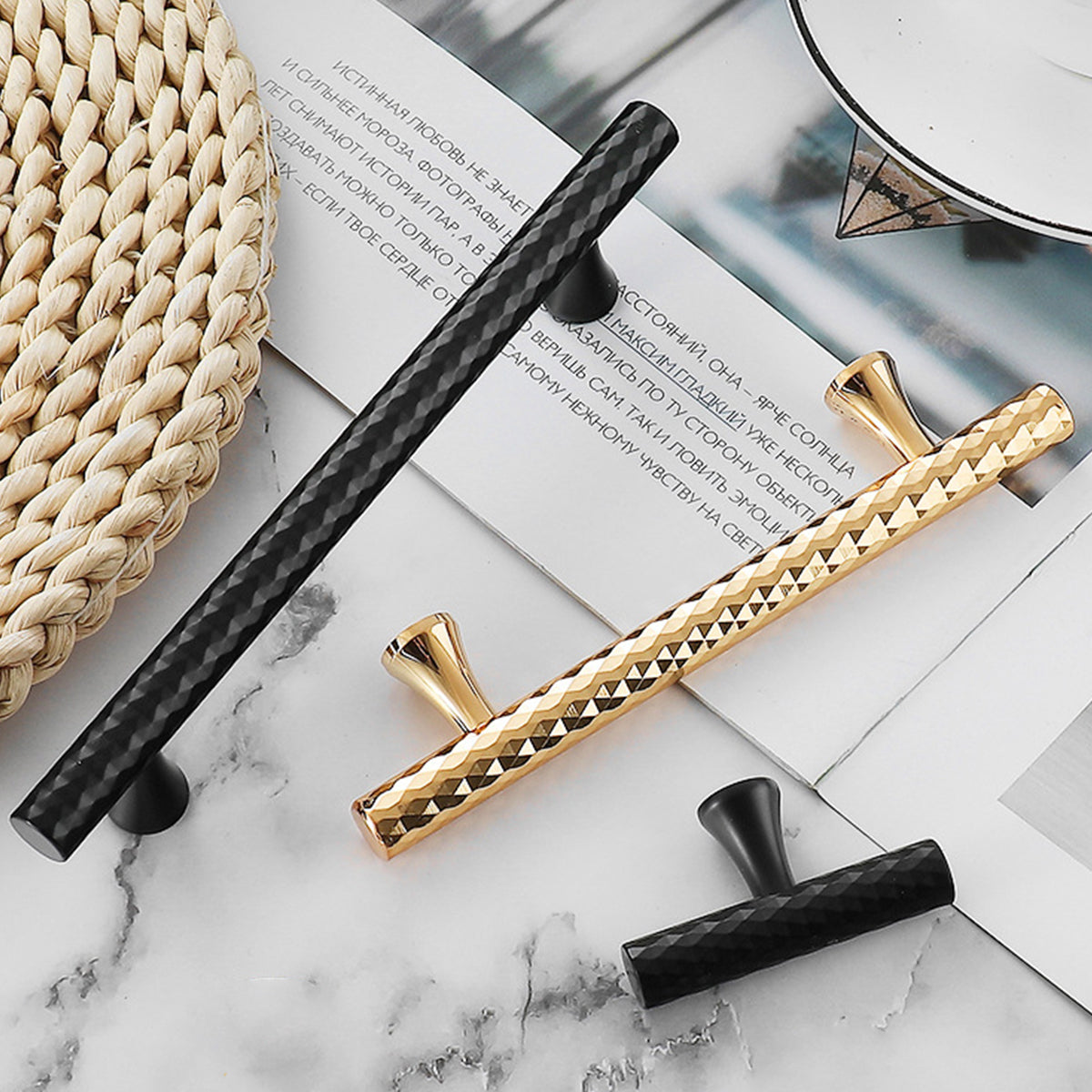 Knurled Metal Cabinet Handle in Black or Gold