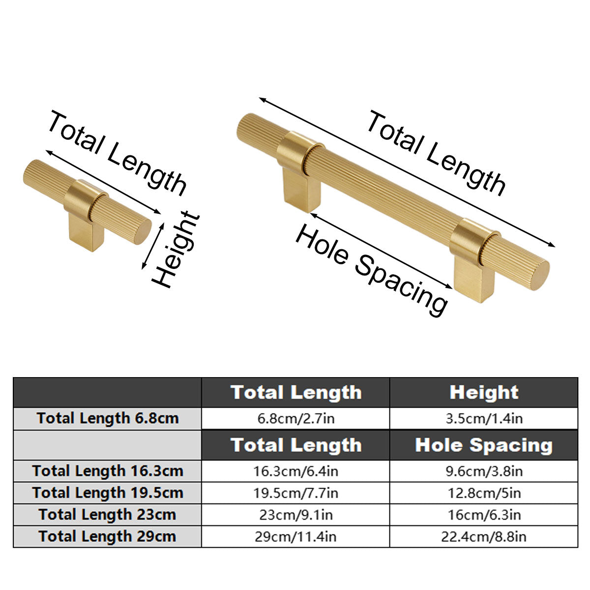 Solid Brass Knurled Cabinet Pulls in Gold Finish