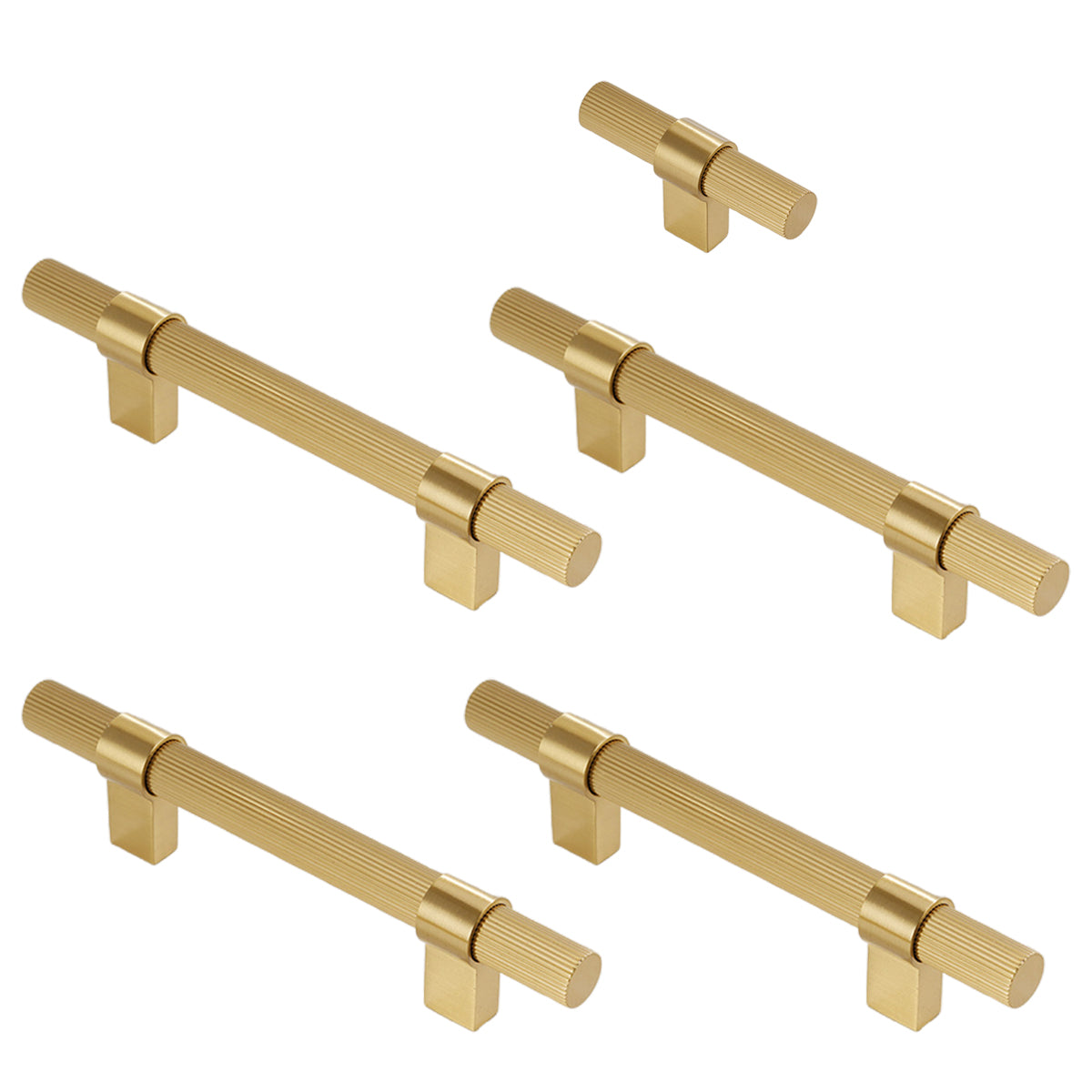 Solid Brass Knurled Cabinet Pulls in Gold Finish