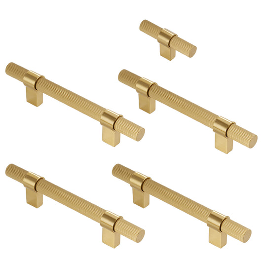 Solid Brass Knurled Cabinet Pulls in Gold Finish