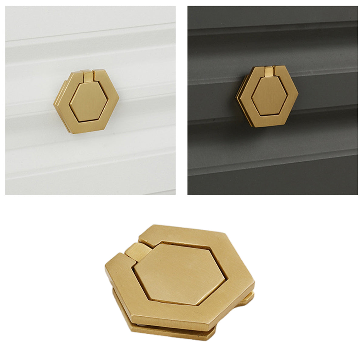 Hexagon Alloy Cabinet Door Handle Single-Hole Brushed Gold