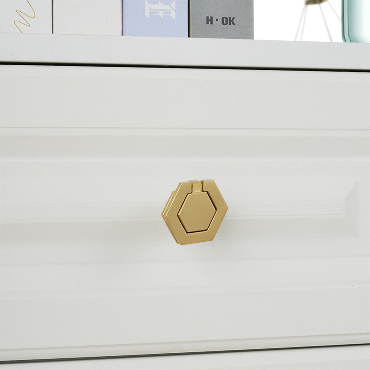 Hexagon Alloy Cabinet Door Handle Single-Hole Brushed Gold