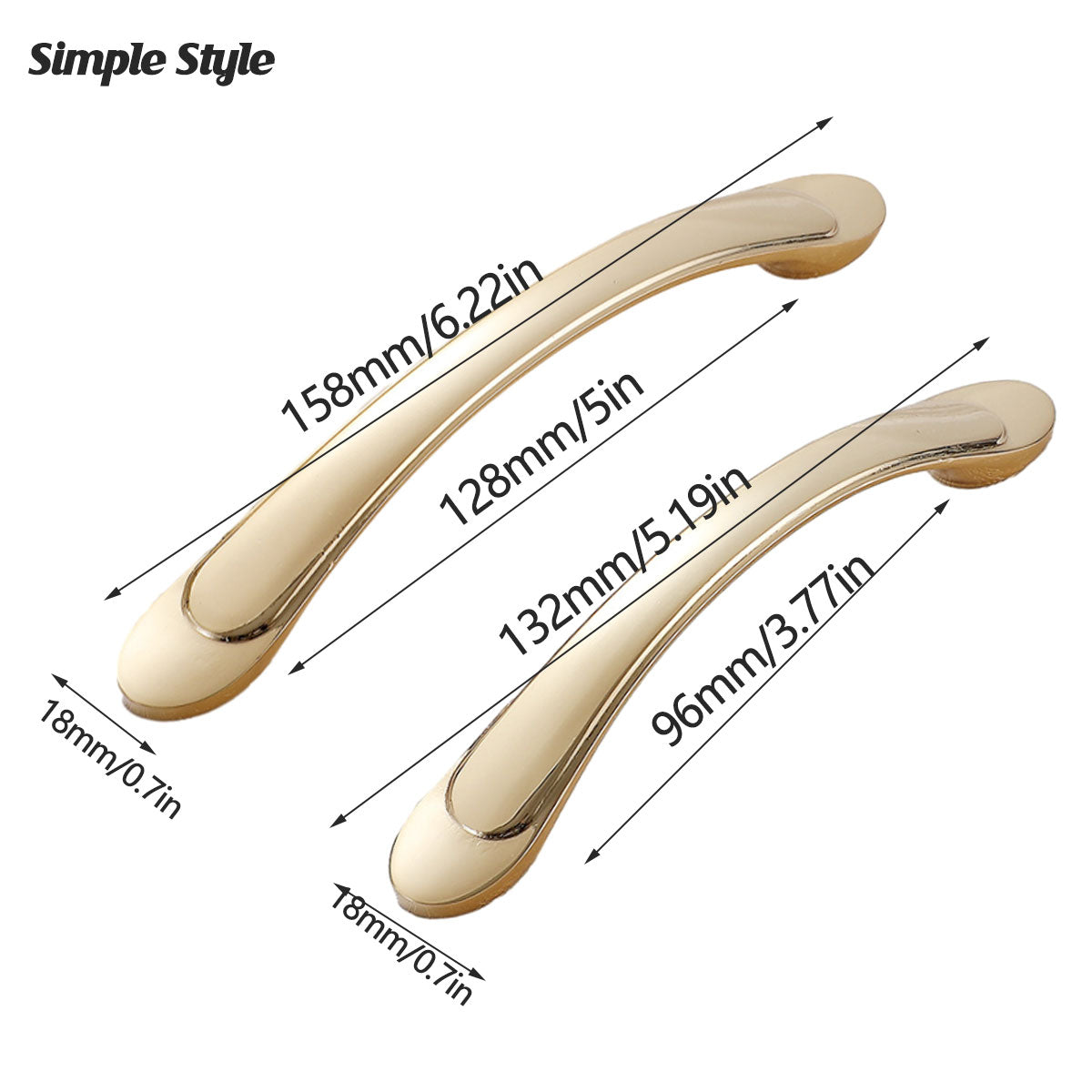 2 Hole Distances Pure Copper Cabinet Door Handle Gold Tone