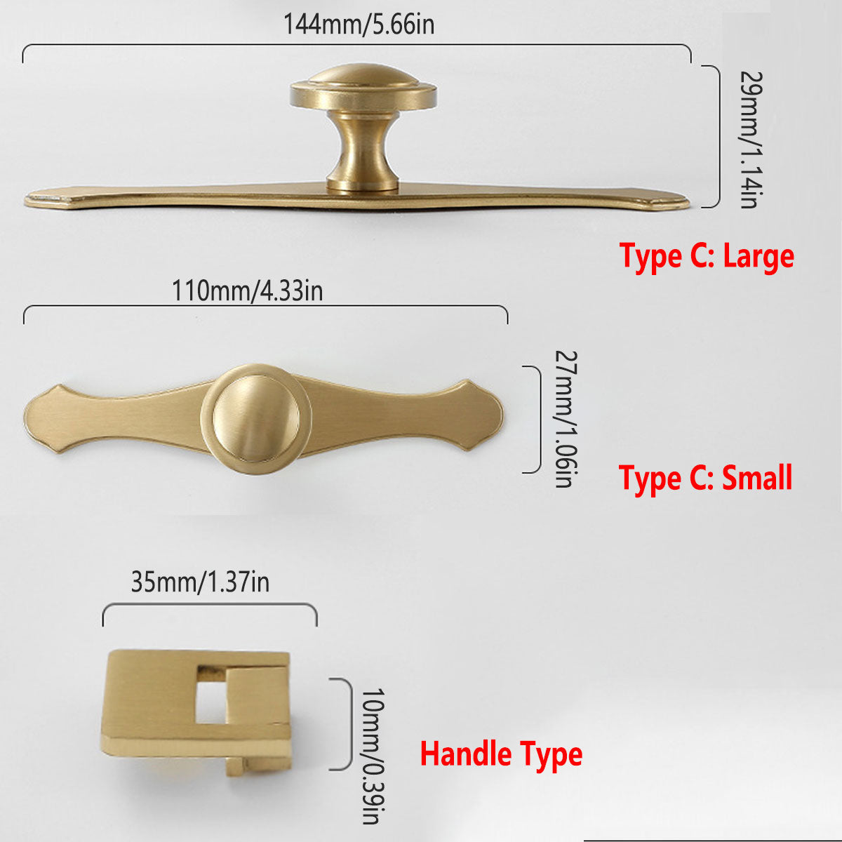 Multi-Size Pure Copper Cabinet Door Handle Electroplated
