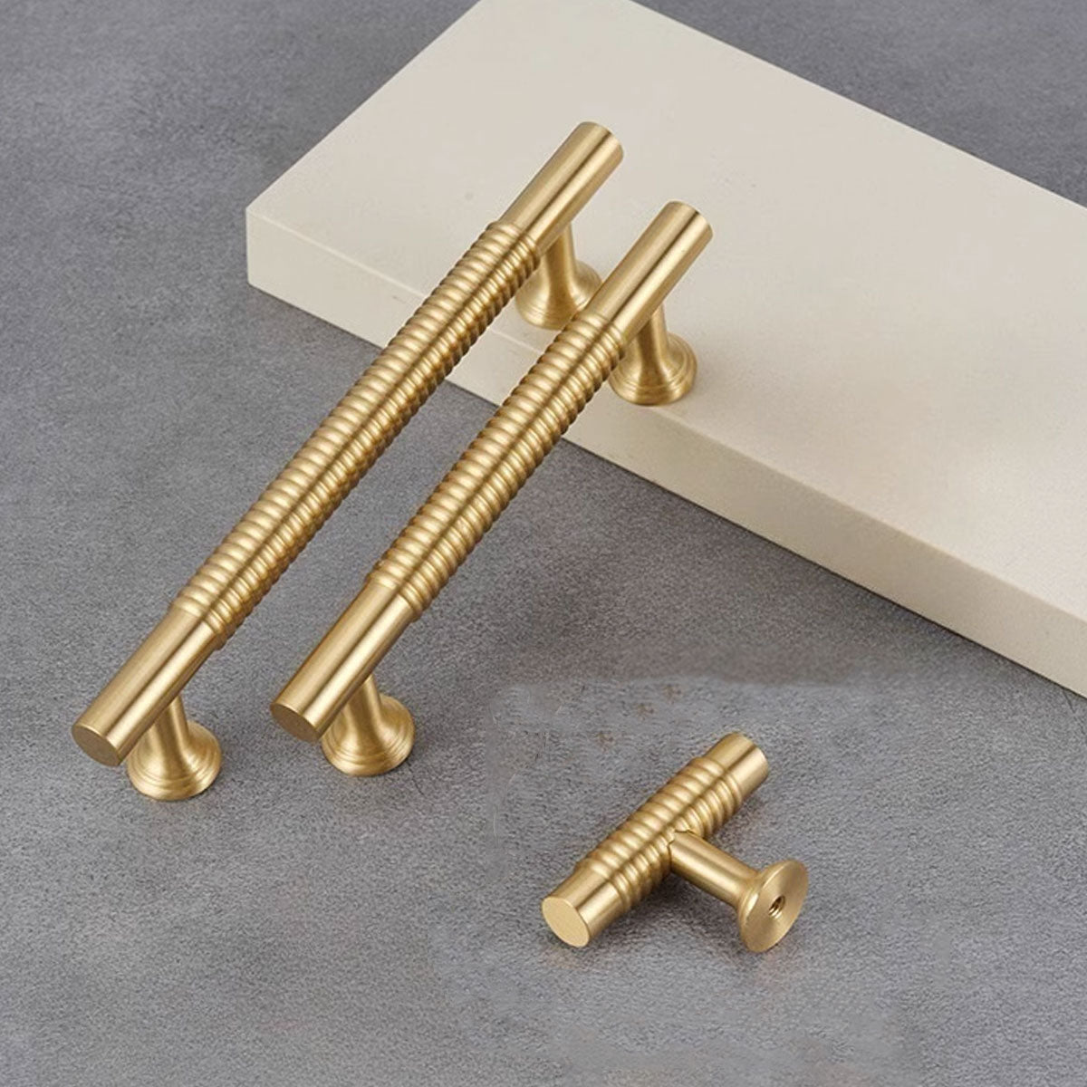 Gold Solid Brass Cabinet Handle with Textured Grip