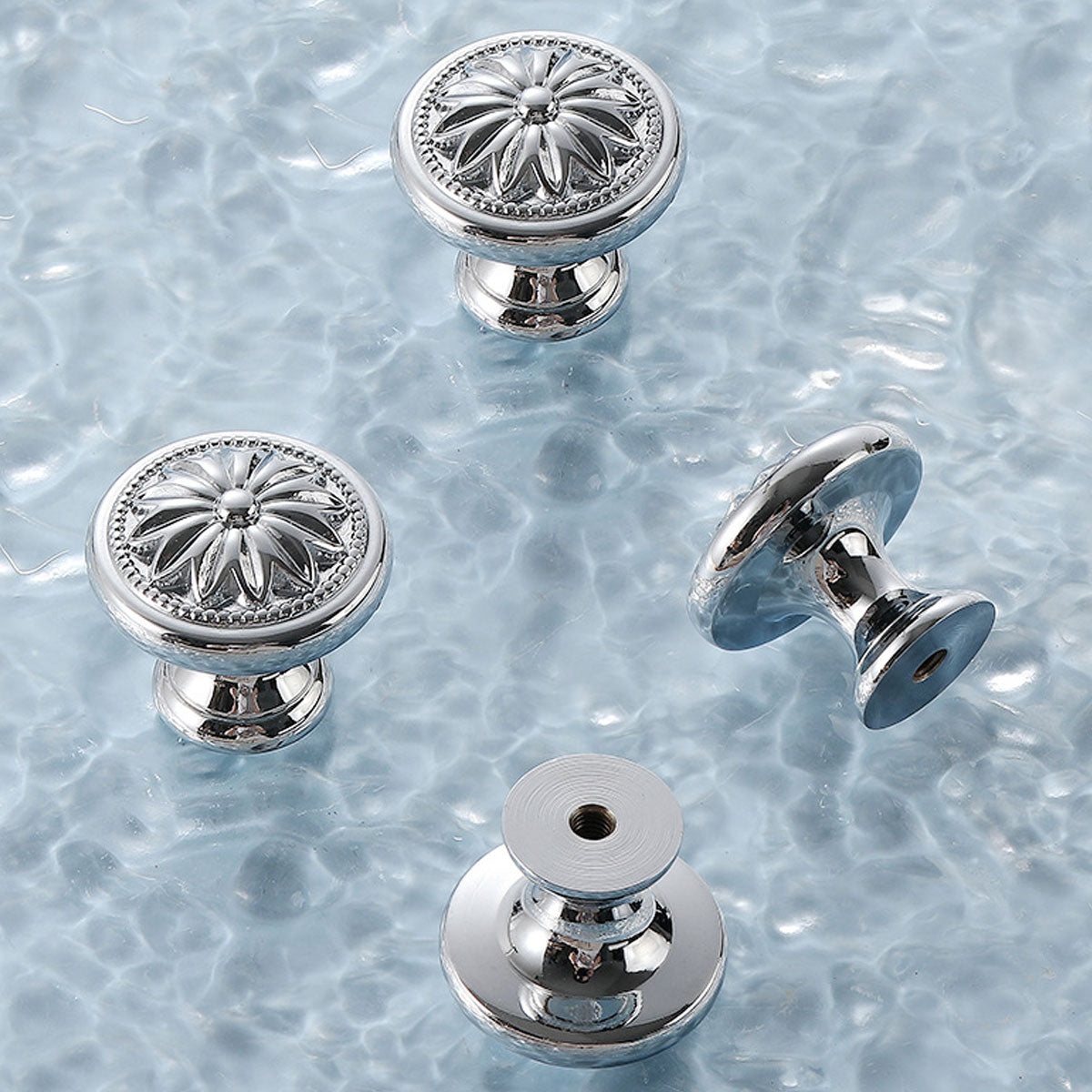 6 Styles Silver Solid Brass Cabinet Handle Single-Hole Mount