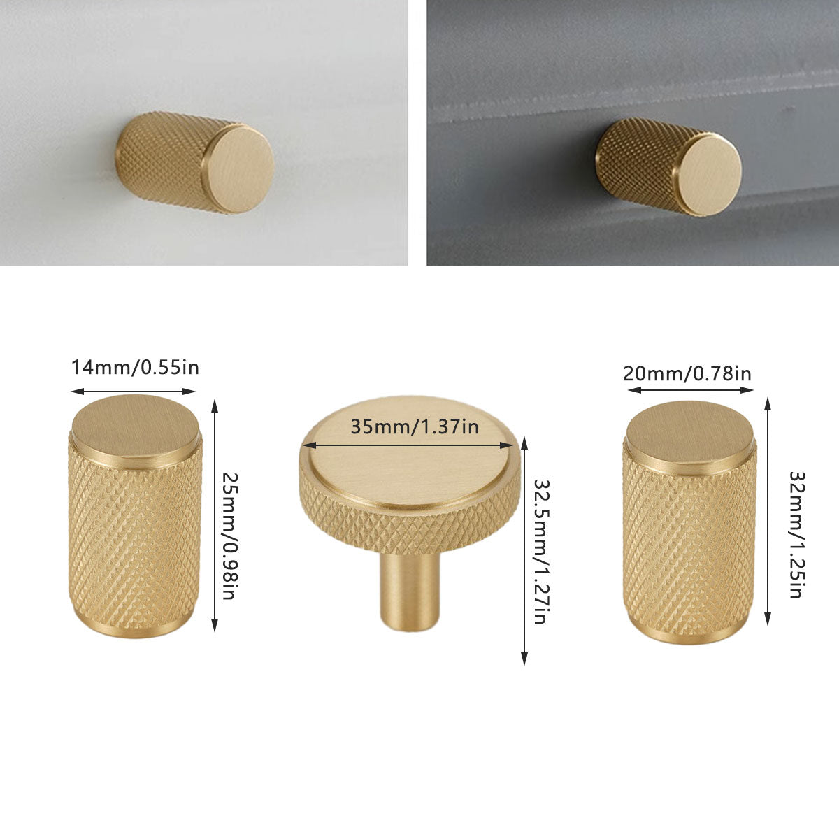 Knurled Solid Brass Handle with Round or Cylindrical Options