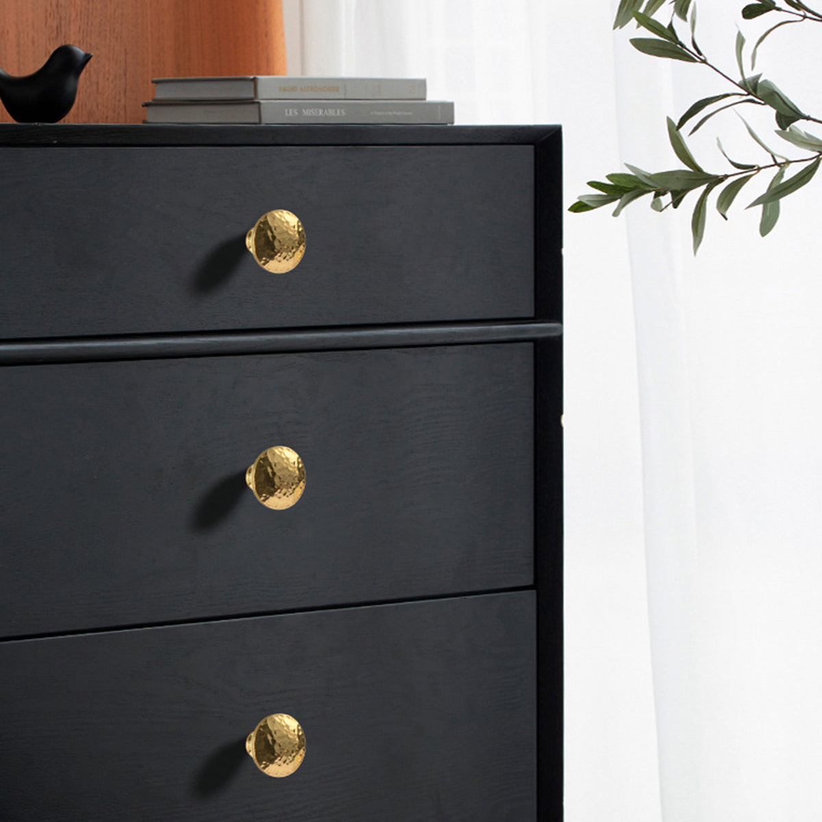 Solid Brass Hammered Cabinet Knob with Polished Finish