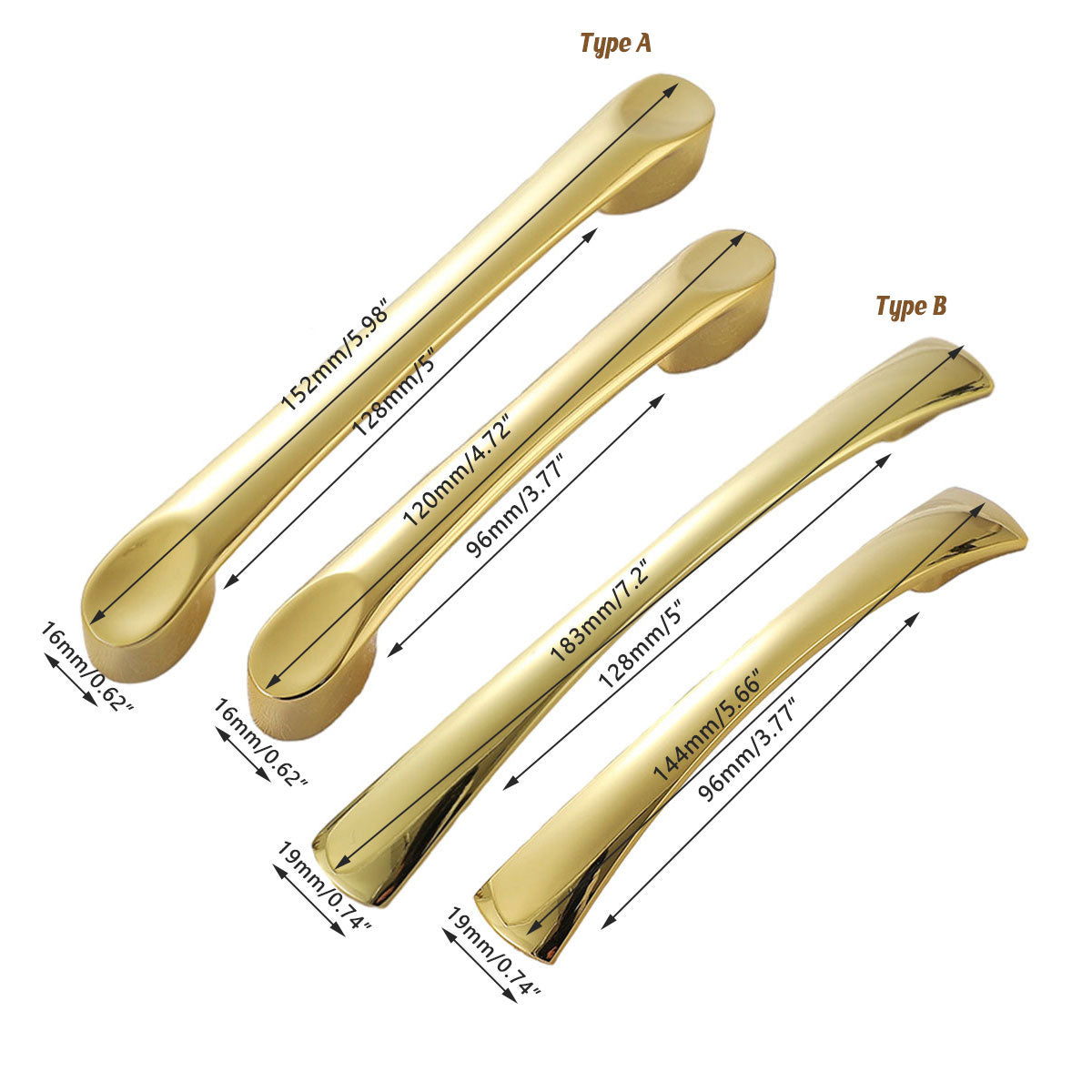 Solid Brass Wardrobe Handle with Bright Gold Finish