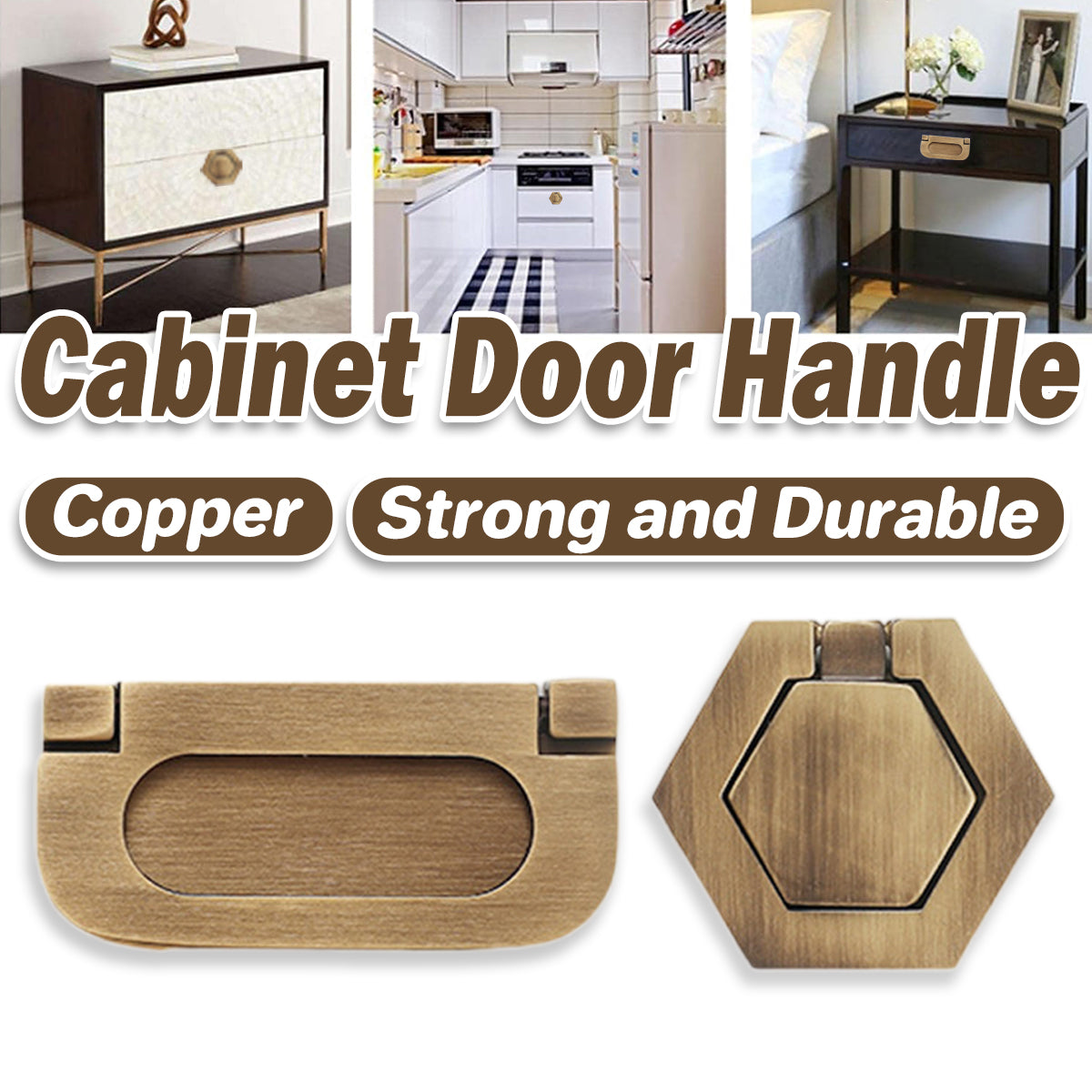 Copper Cabinet Handle with Foldable Ring Pull