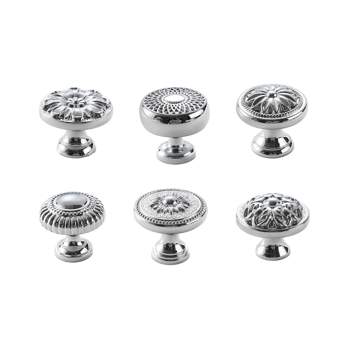 6 Styles Silver Solid Brass Cabinet Handle Single-Hole Mount