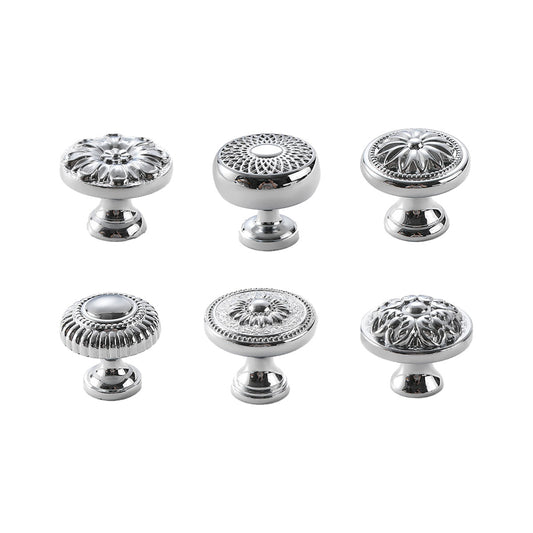 6 Styles Silver Solid Brass Cabinet Handle Single-Hole Mount