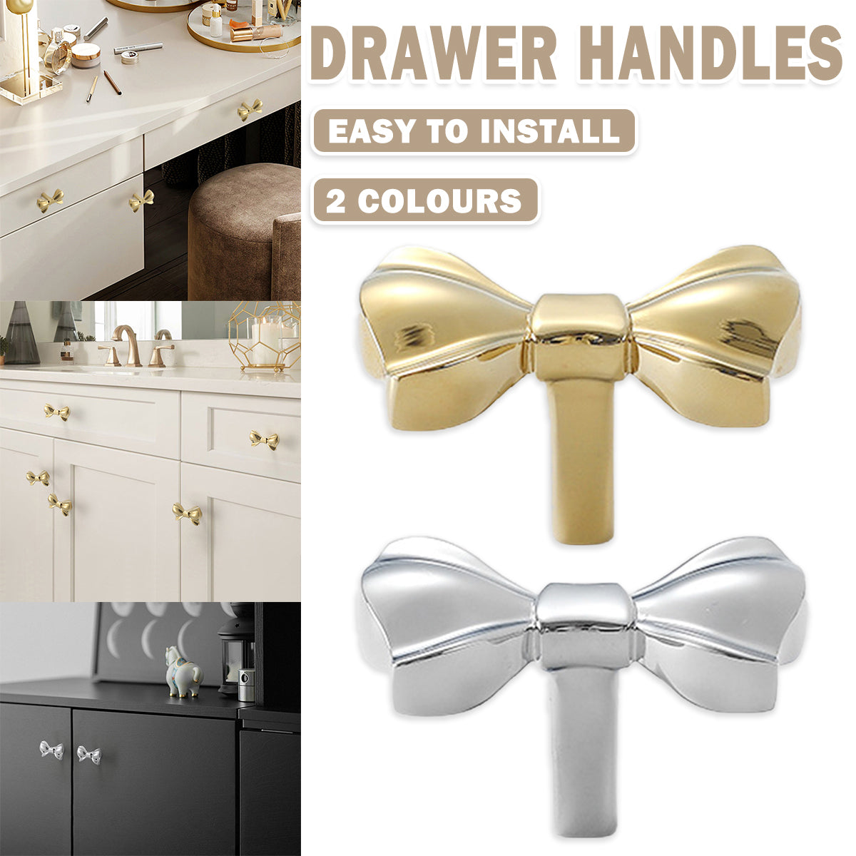 French Bow Brass Cabinet Handle with Two Colour Options