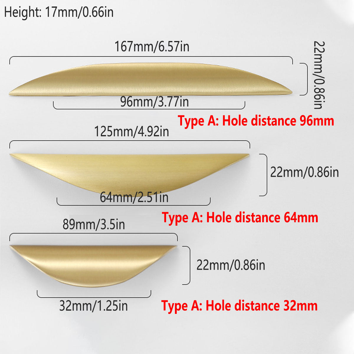 Multi-Size Pure Copper Cabinet Door Handle Electroplated