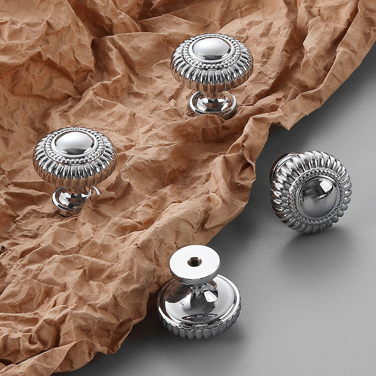 6 Styles Silver Solid Brass Cabinet Handle Single-Hole Mount