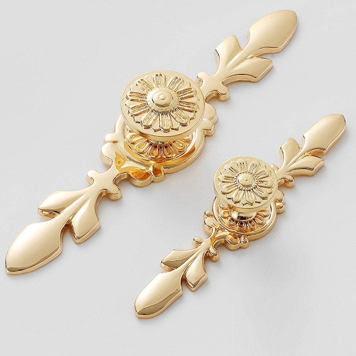 Gold Finish Copper Cabinet Handle with Carved Design