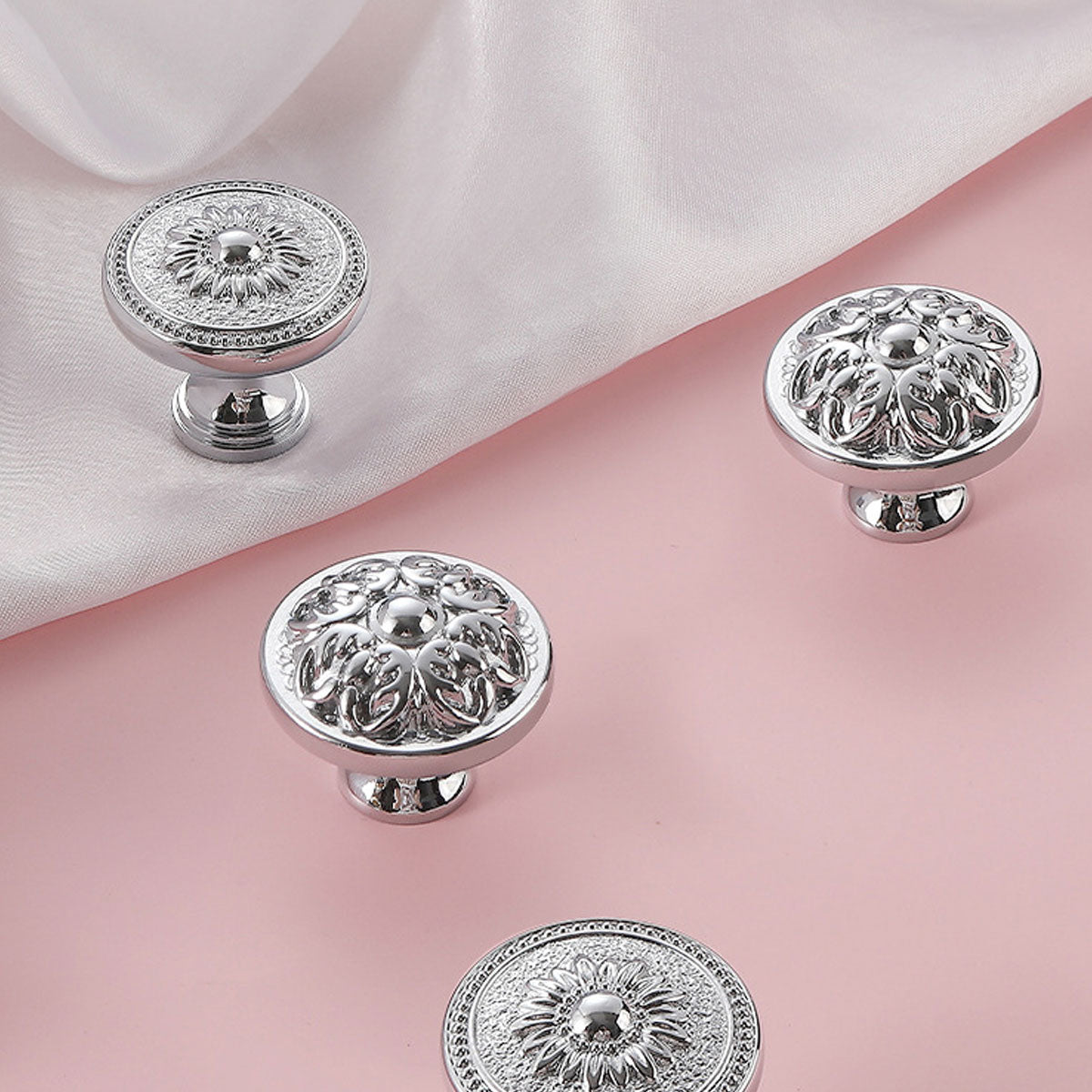 6 Styles Silver Solid Brass Cabinet Handle Single-Hole Mount