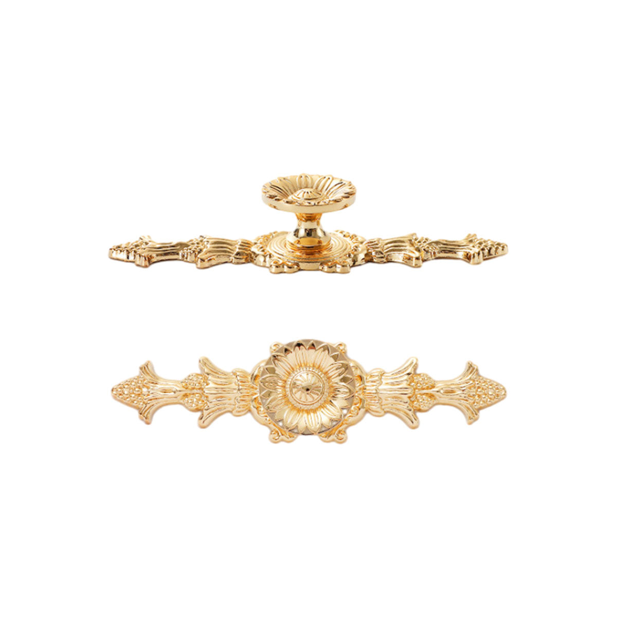 Gold Finish Copper Cabinet Handle with Carved Design