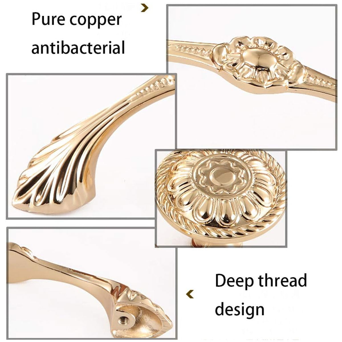 2 Hole Distances Pure Copper Cabinet Door Handle Gold Tone