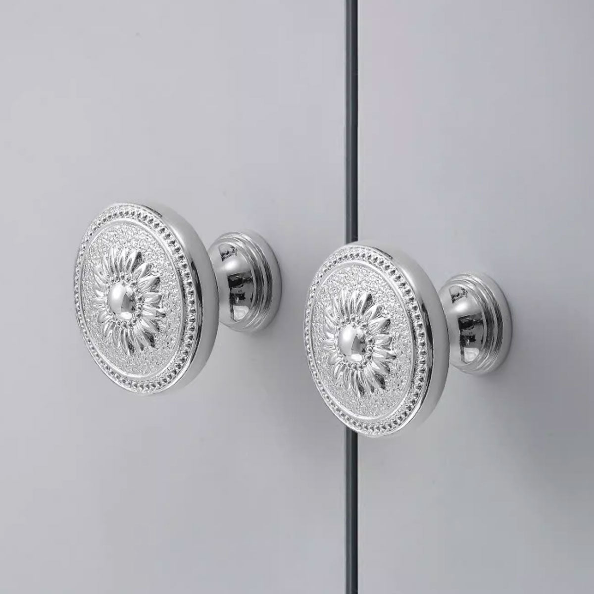 6 Styles Silver Solid Brass Cabinet Handle Single-Hole Mount