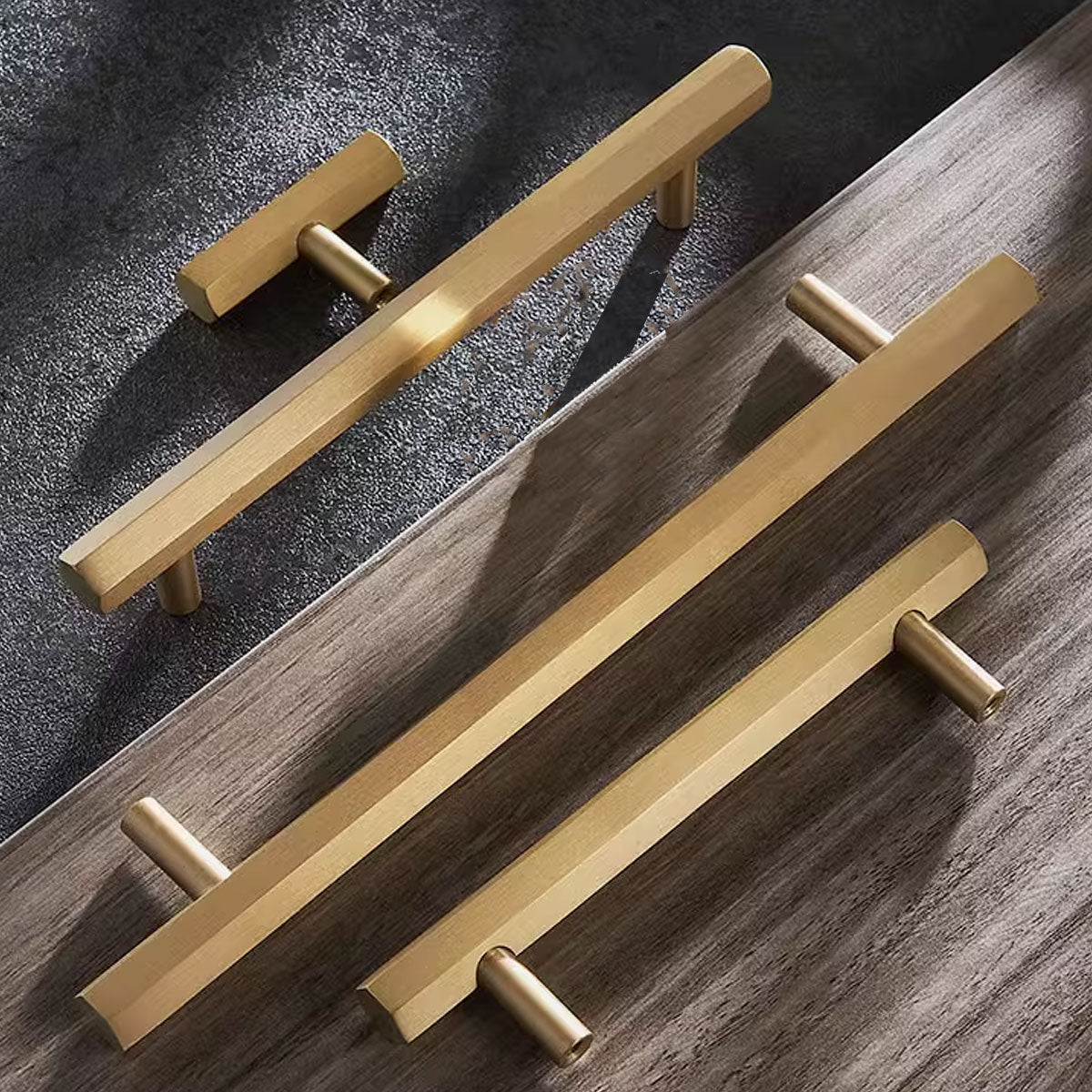Hexagonal Gold Alloy Cabinet Handle with 64–224mm Options