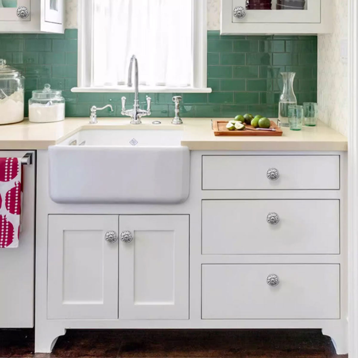 6 Styles Silver Solid Brass Cabinet Handle Single-Hole Mount