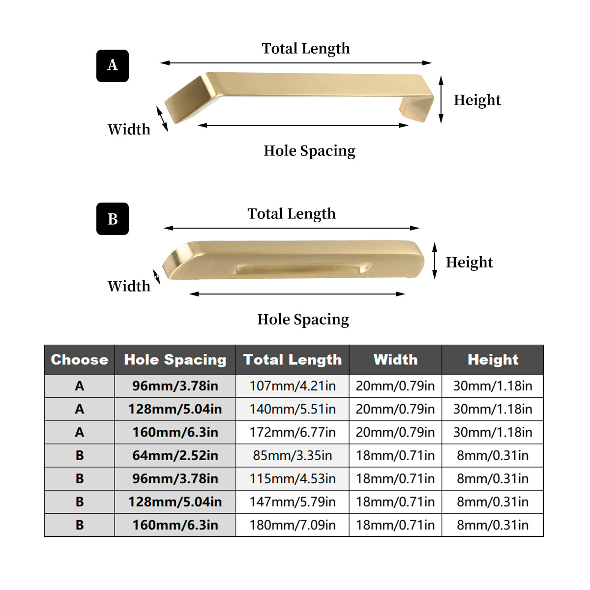 Solid Brass Cabinet Handles with Brushed Finish