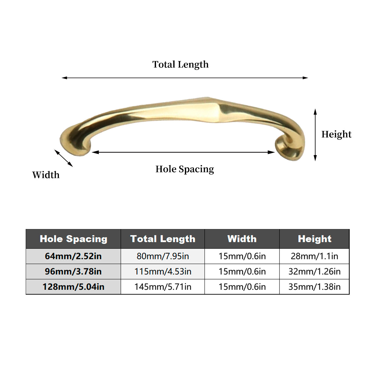 Solid Brass Cabinet Handle with Curved Grip