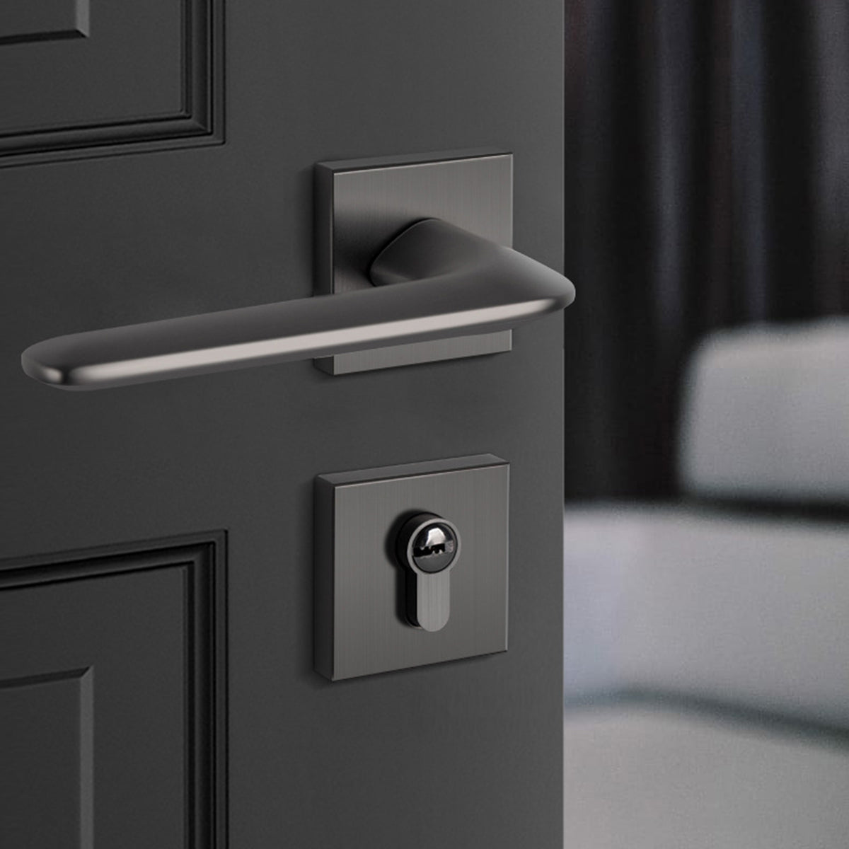 Interior Door Handle Lock Set with Matte Finish Silent Lock