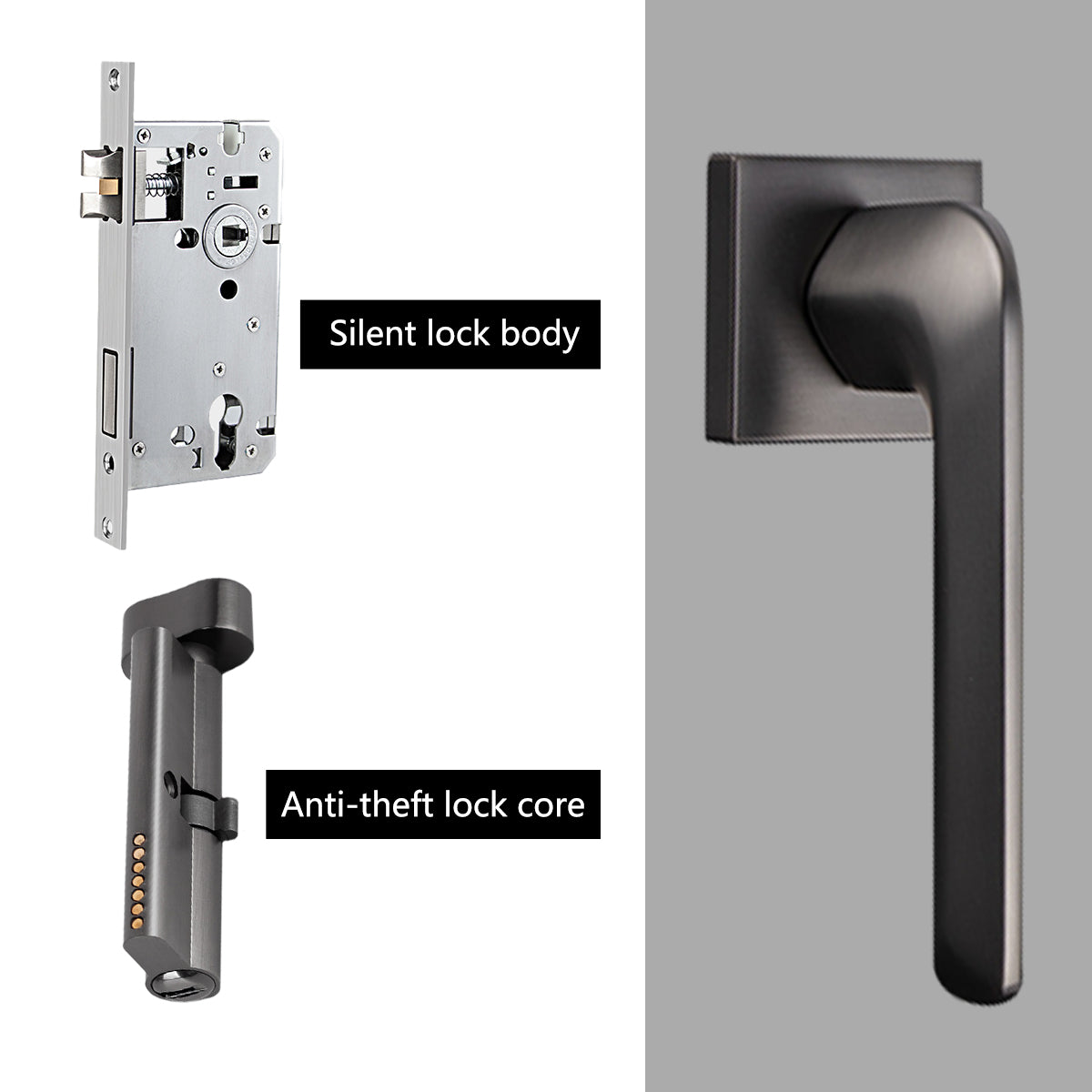 Interior Door Handle Lock Set with Matte Finish Silent Lock