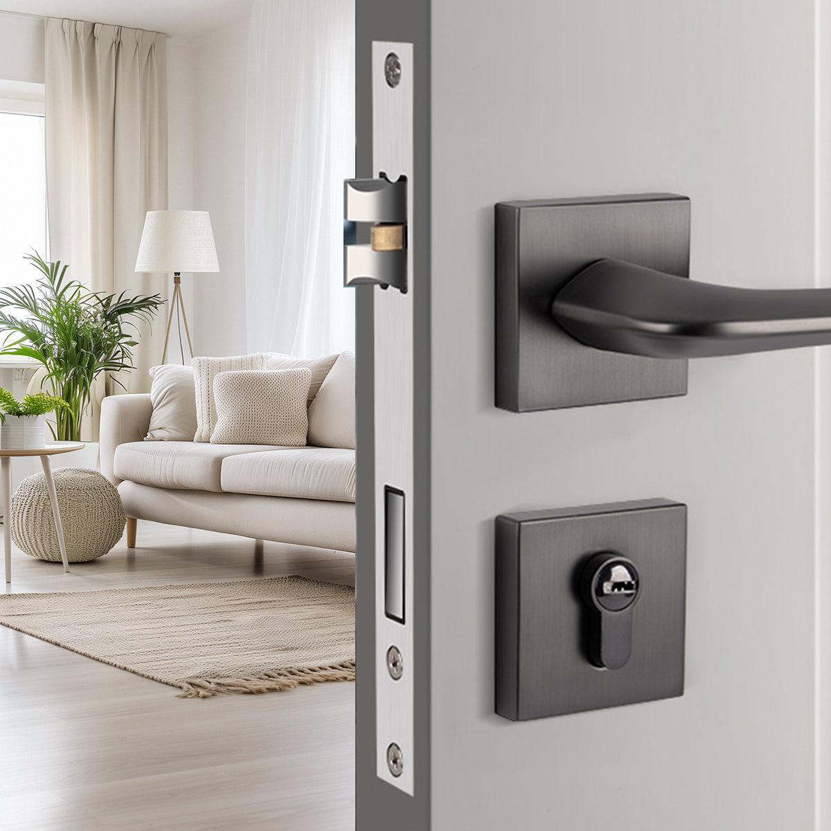 Interior Door Handle Lock Set with Matte Finish Silent Lock