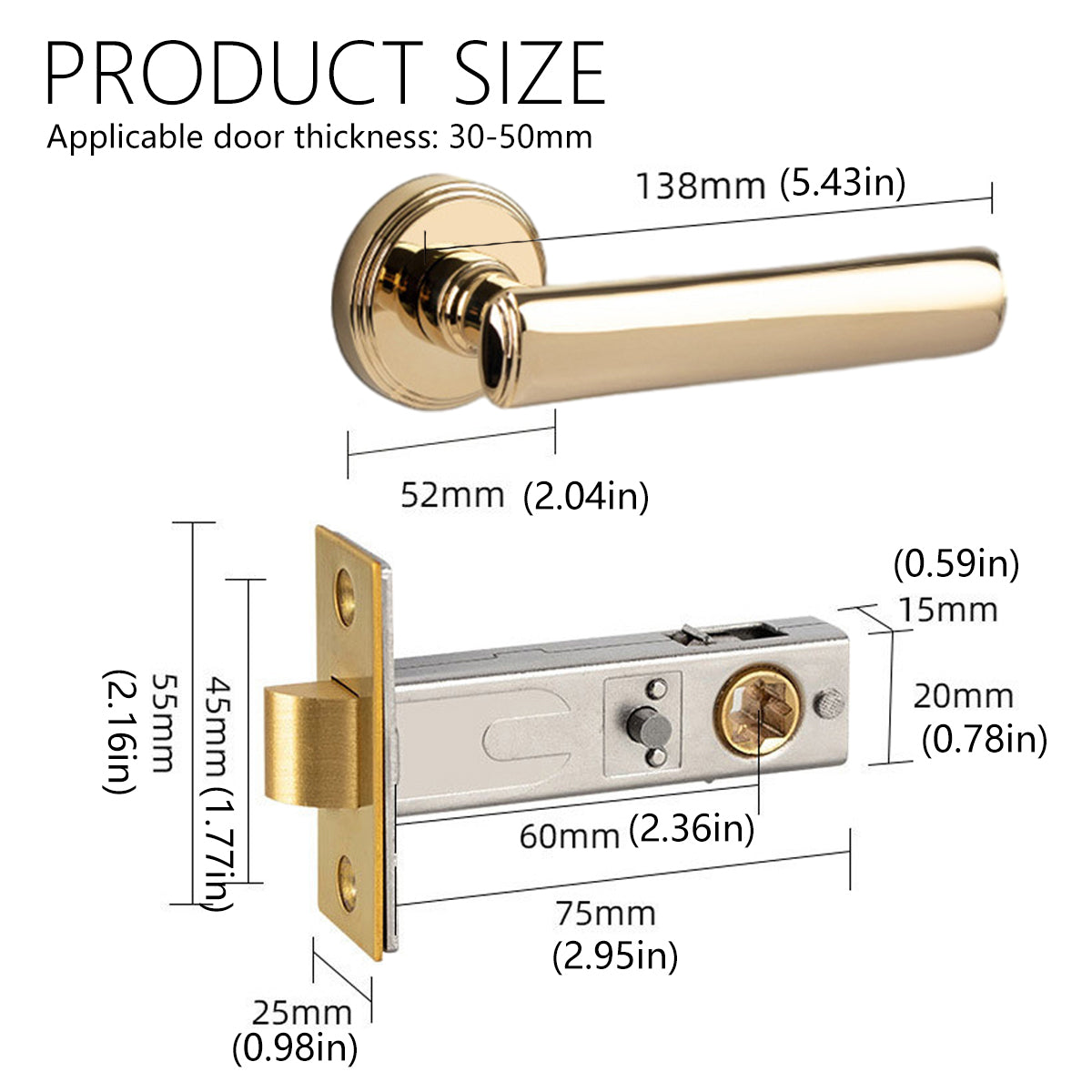 Brass Interior Door Handle Lock Set Privacy