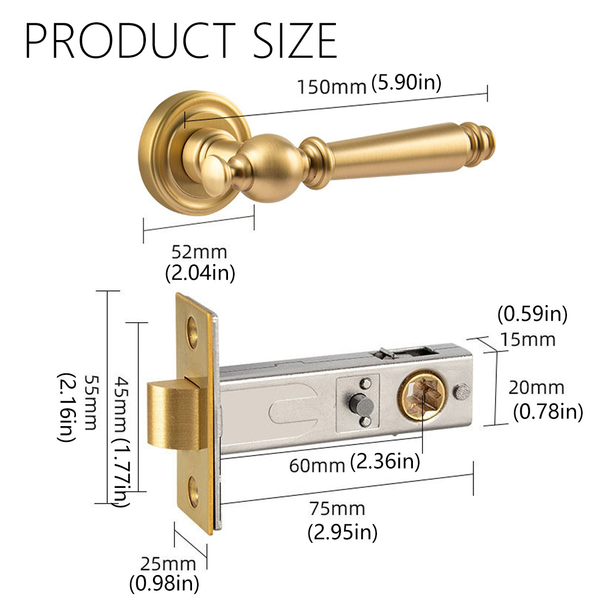 Brass Interior Door Handle American-Style Hand-Polished