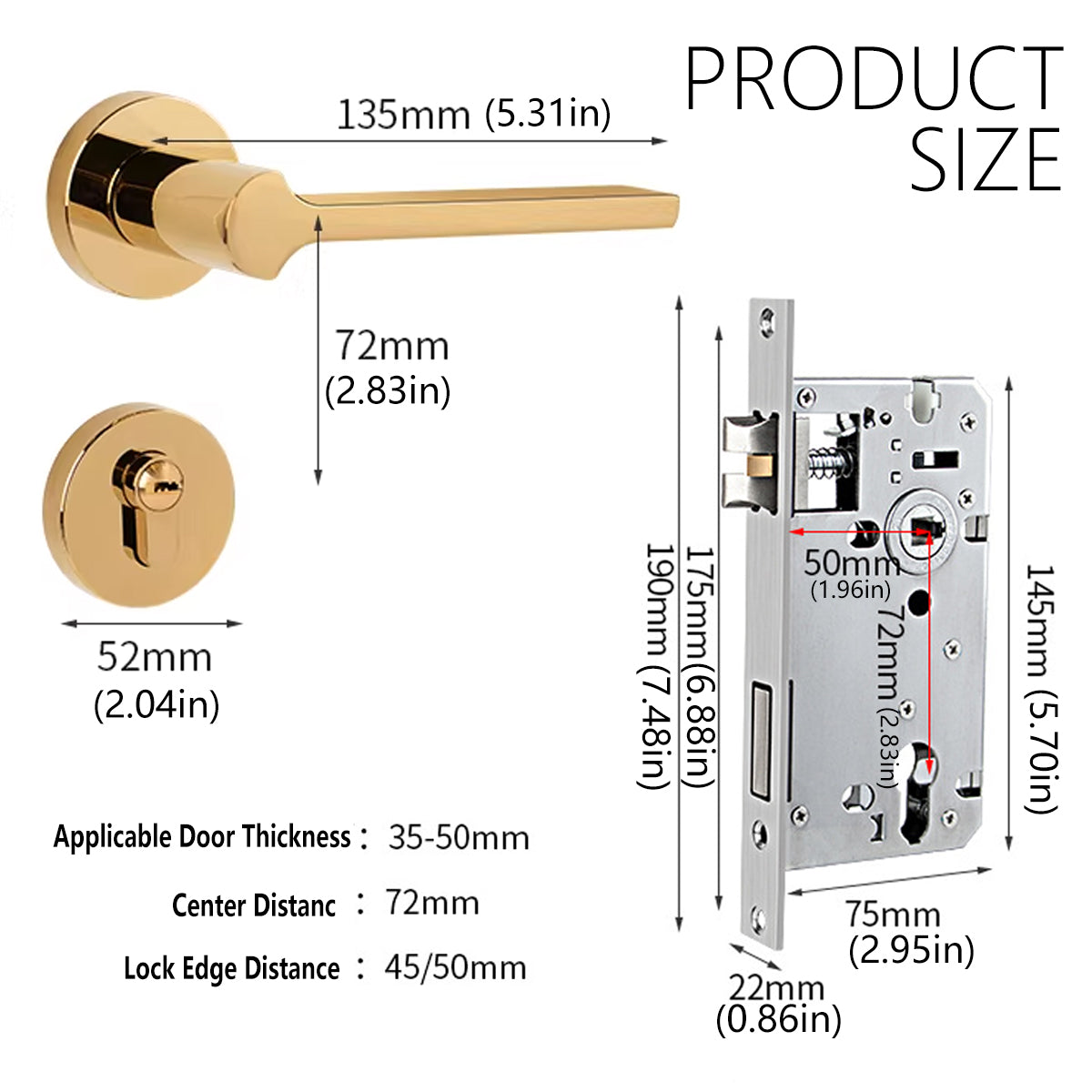 Zinc Alloy Interior Door Handle Lock Set for Bedroom Privacy