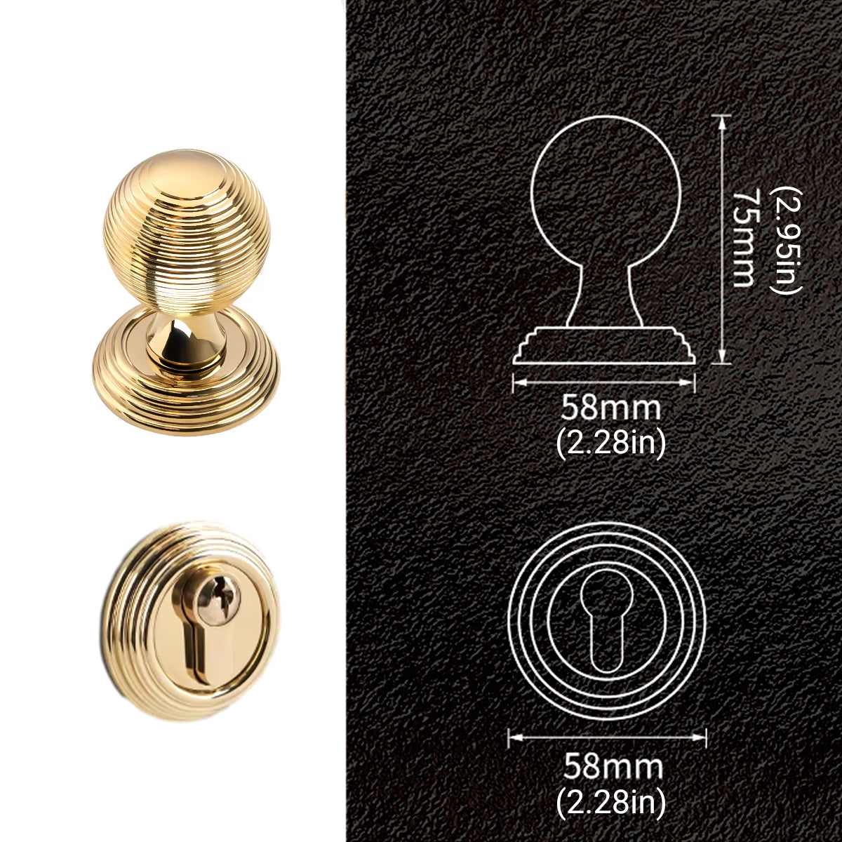 Round Brass Door Knob Lock Set for Bedroom Privacy