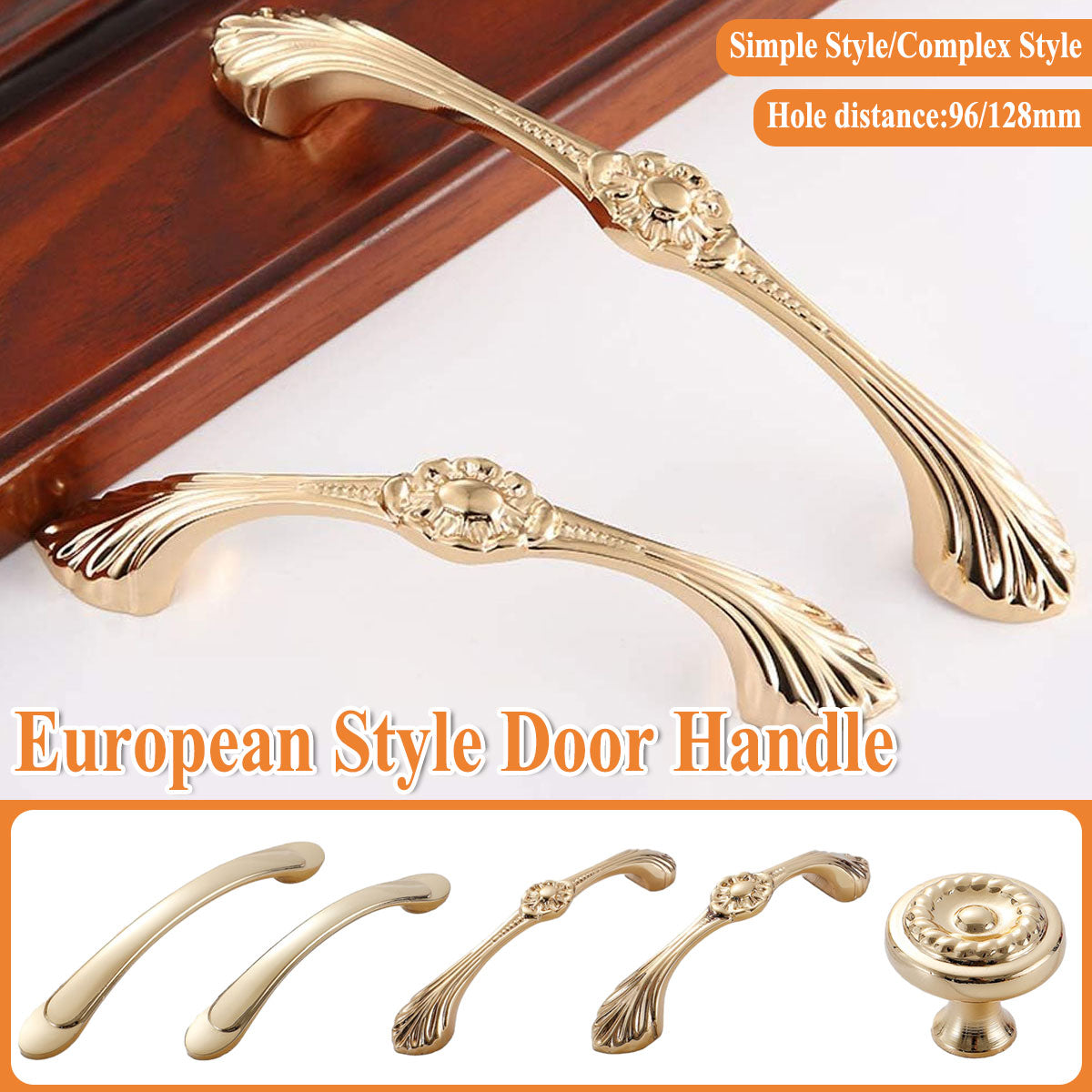 2 Hole Distances Pure Copper Cabinet Door Handle Gold Tone