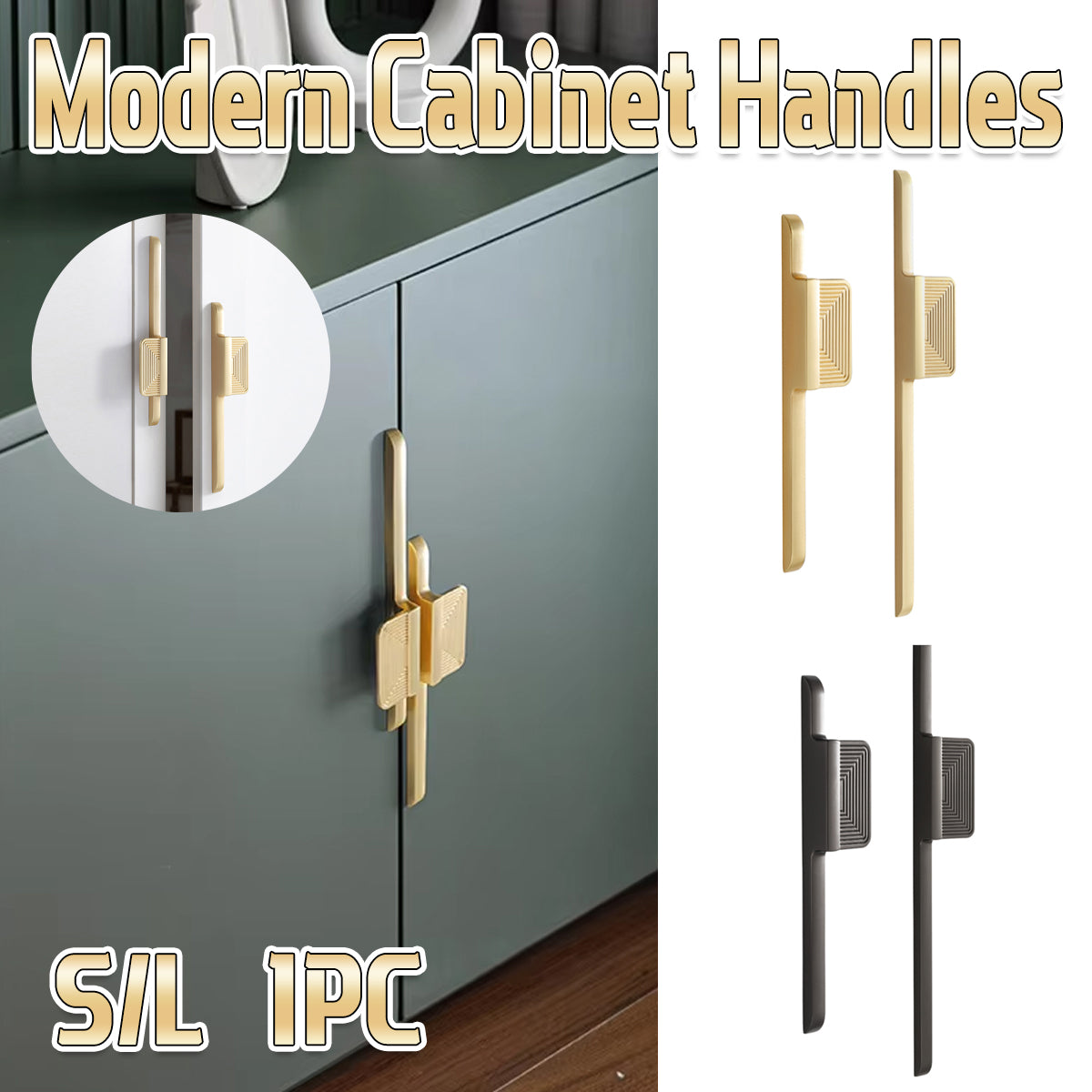 Modern Cabinet Handle Solid Alloy in Gold or Black