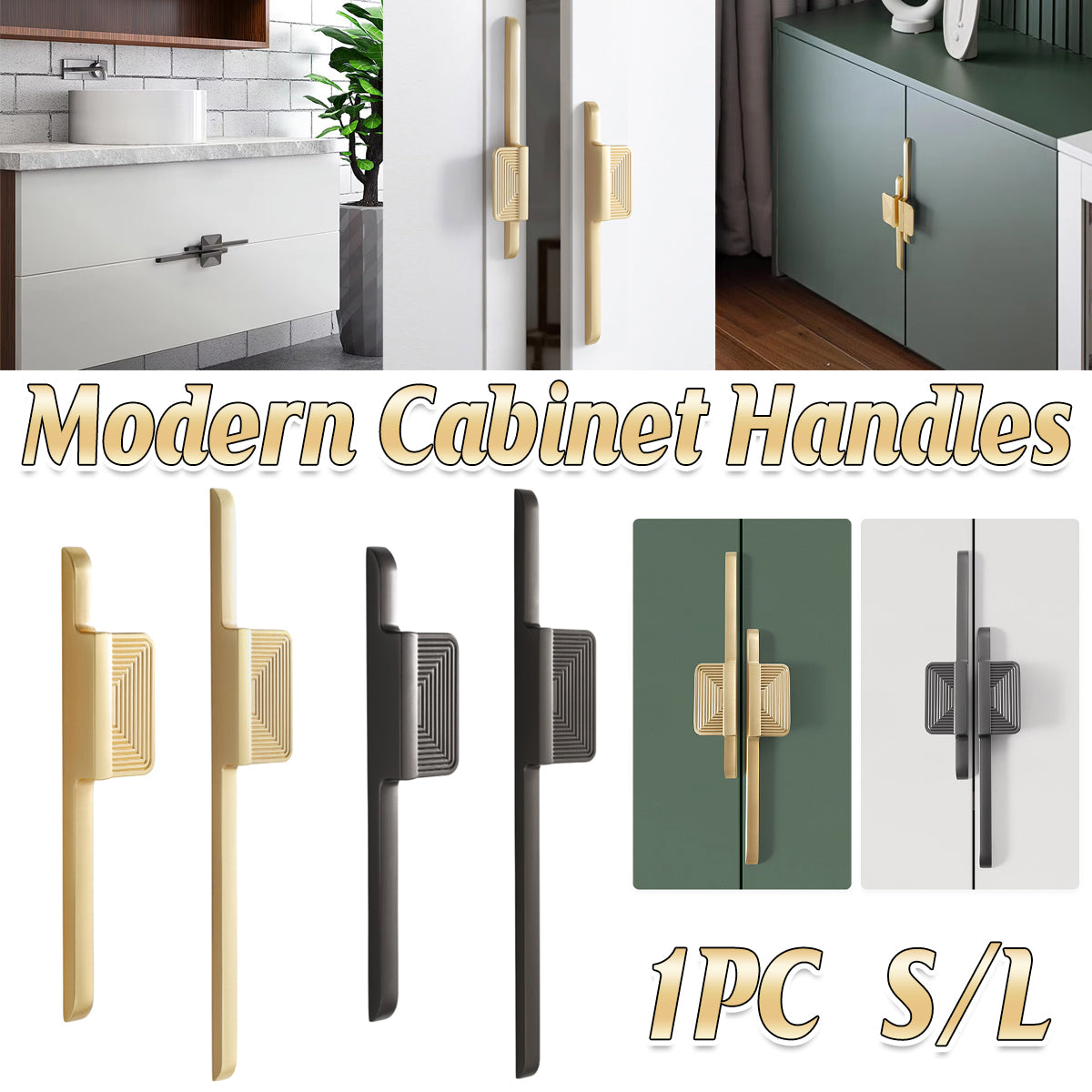 Modern Cabinet Handle Solid Alloy in Gold or Black