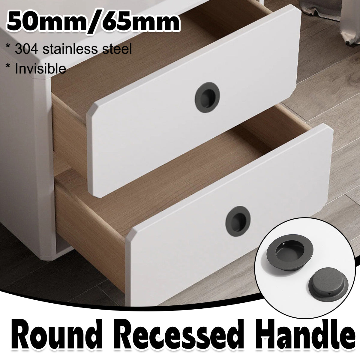 Round Recessed Pull Handle in 304 Stainless