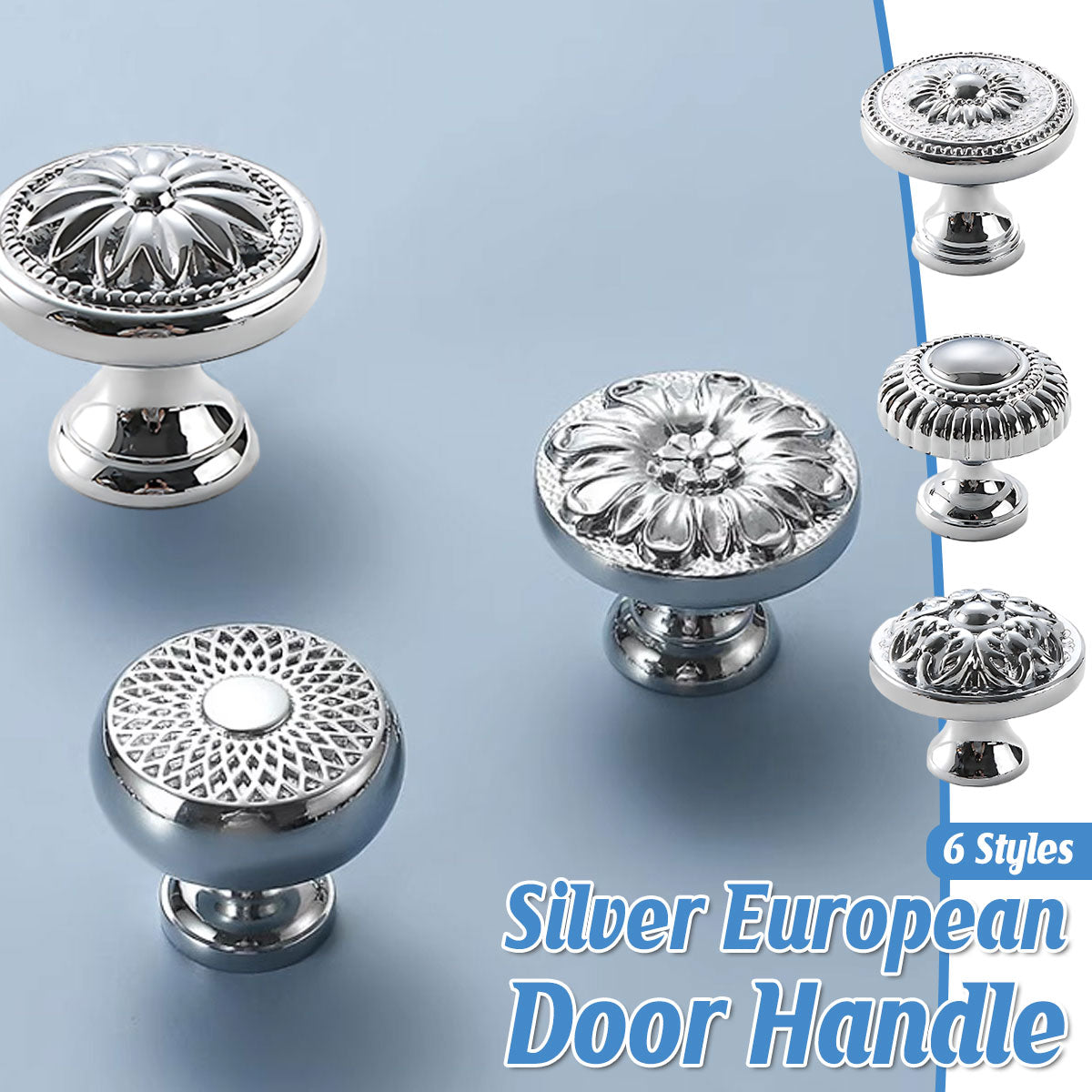 6 Styles Silver Solid Brass Cabinet Handle Single-Hole Mount