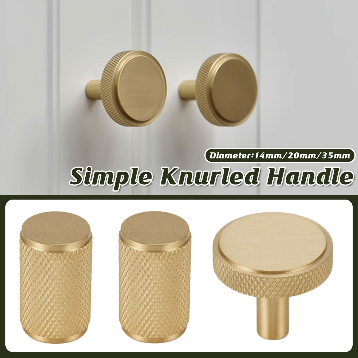 Knurled Solid Brass Handle with Round or Cylindrical Options