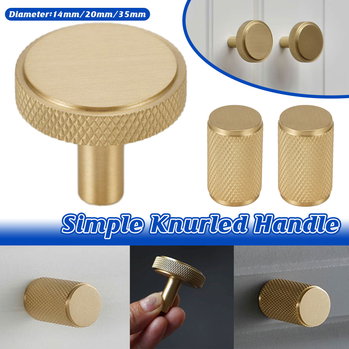 Knurled Solid Brass Handle with Round or Cylindrical Options