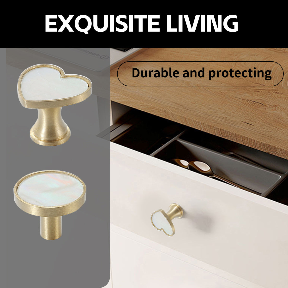 2 Shapes Brass Drawer Handle with Mother-of-Pearl Inlay