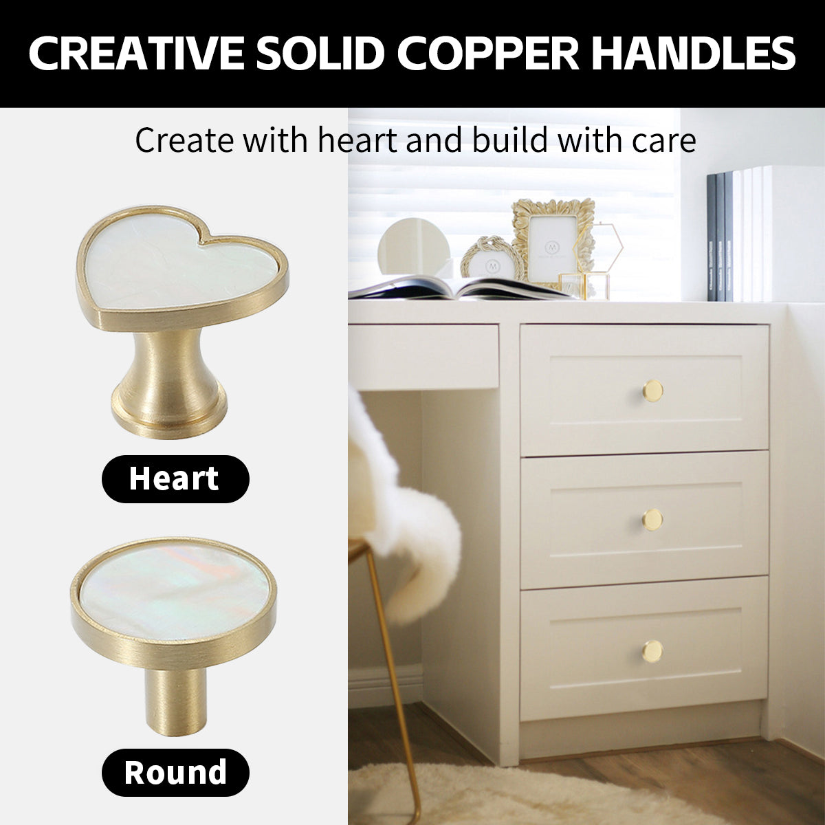 2 Shapes Brass Drawer Handle with Mother-of-Pearl Inlay