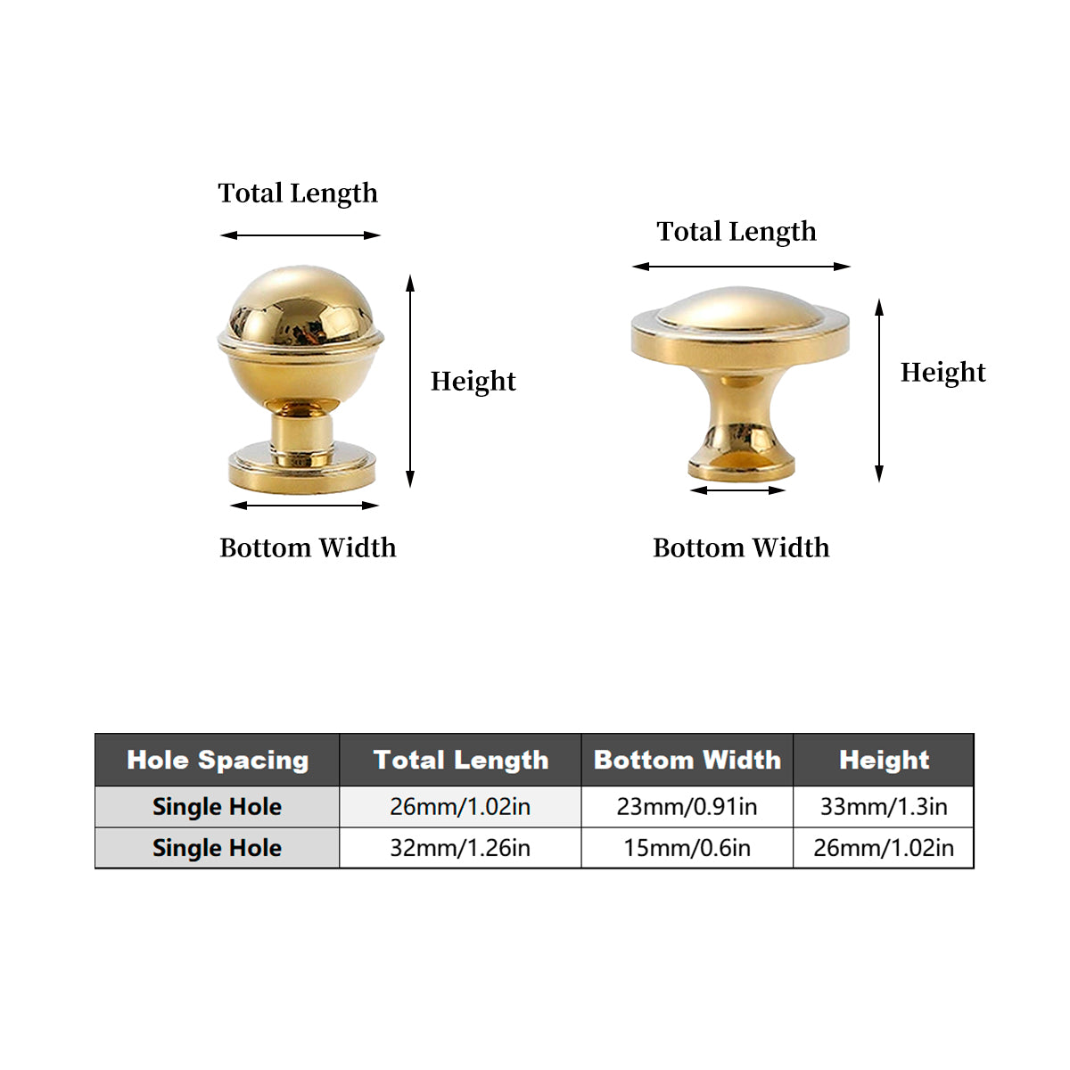 Solid Brass Cabinet Handle with Gold or Silver Finish