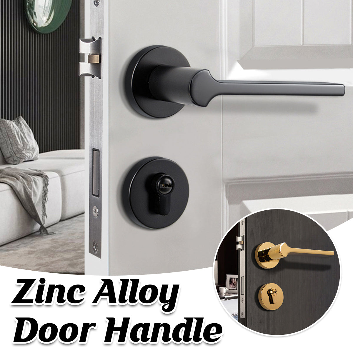 Zinc Alloy Interior Door Handle Lock Set for Bedroom Privacy
