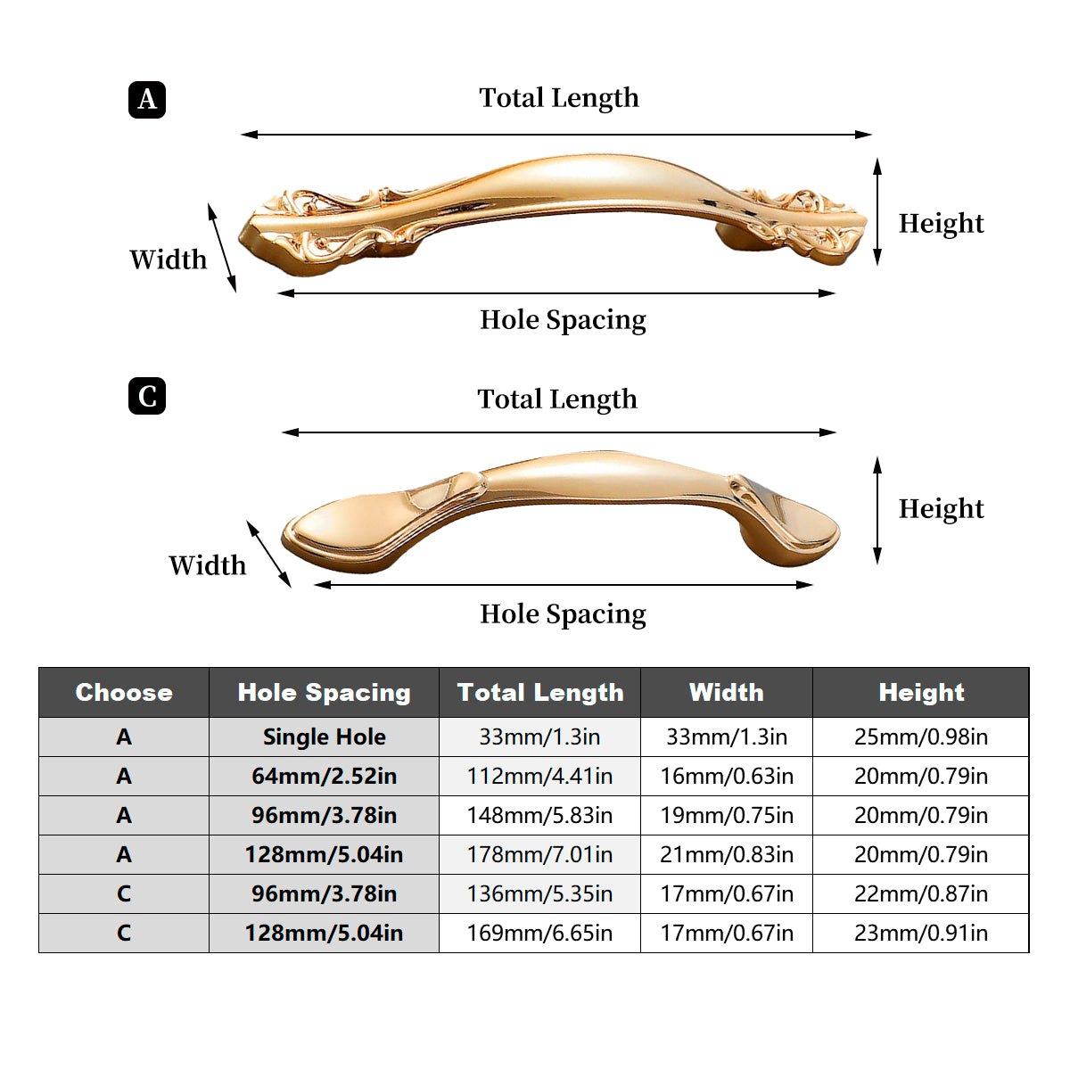 Brass Cabinet Handle Golden Finish A and C Series