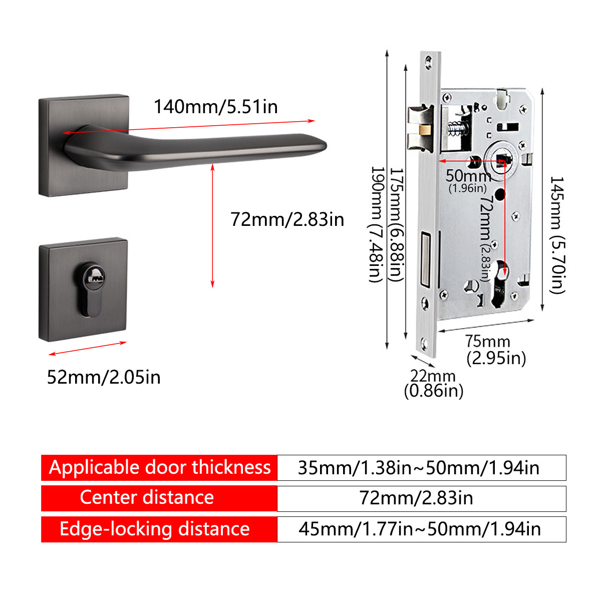Interior Door Handle Lock Set with Matte Finish Silent Lock