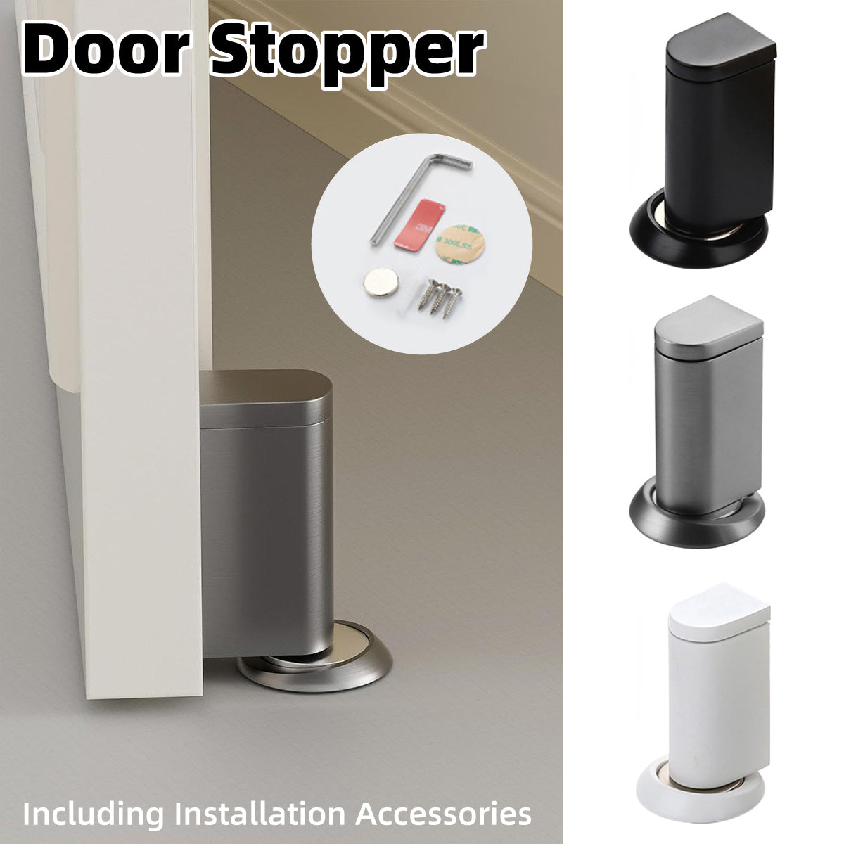 Silver Magnetic Door Stopper Floor Mount with Adjustable Height