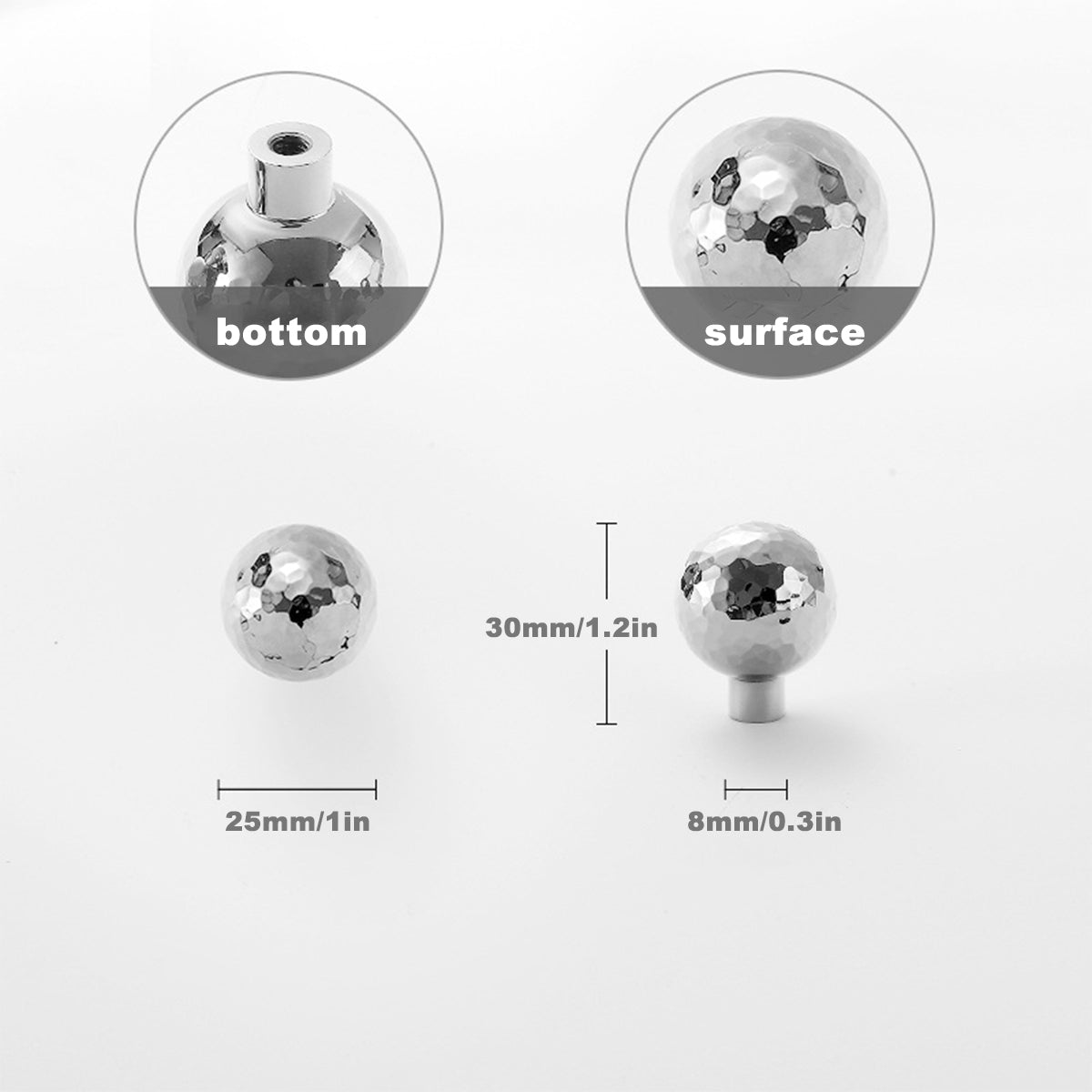 25mm Hammered Silver Cupboard & Cabinet Knob Single-Hole